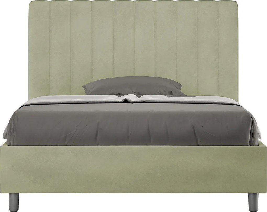 Łóżko wyposażone w stelaż z listwami z pojemnikiem tapicerowane 120x190 microfibra zielony Agueda