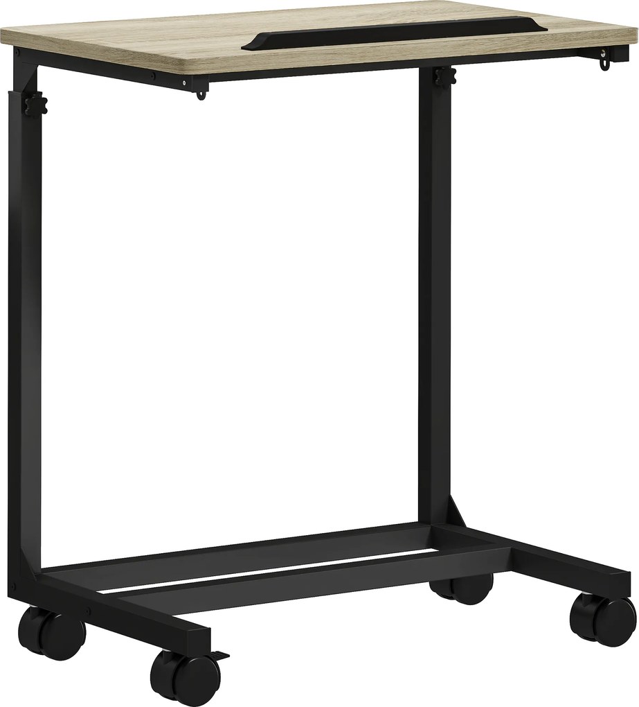 HOMCOM Stolik pomocniczy, biurko, stolik nocny, regulowana wysokość, 4 kółka, metalowa rama