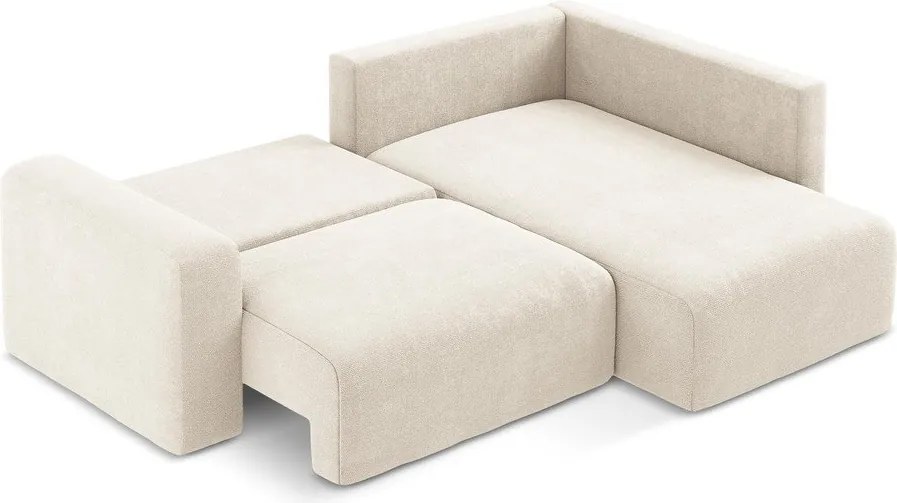 Kremowy rozkładany/ze schowkiem narożnik z tkaniny szenilowej (prawostronny/w kształcie litery L) Kona – Makamii