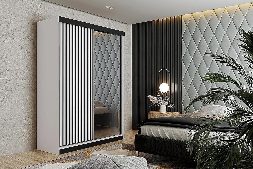 Szafa przesuwna z lustrem lamele MALANI 138 biały