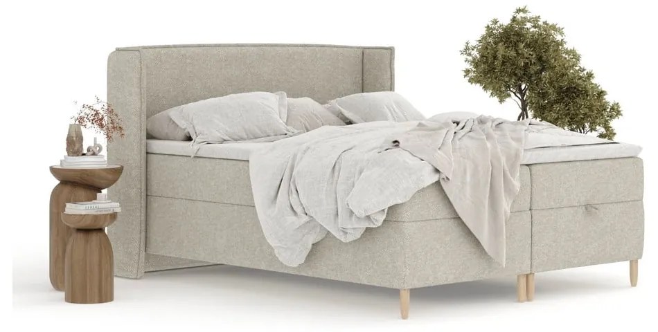 Jasnoszare łóżko boxspring ze schowkiem 160x200 cm Monpelli – Maison de Rêve