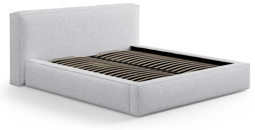 Jasnoszare tapicerowane łóżko dwuosobowe ze schowkiem ze stelażem 200x200 cm Simon Olivia – Micadoni