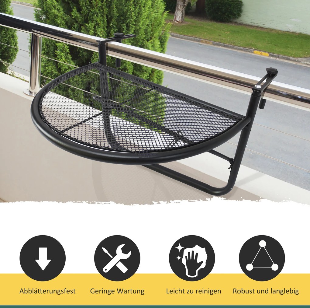 Outsunny Stół Wiszący Balkonowy Półokrągły Regulowana Wysokość Metalowy Czarny 60x45x50cm | Aosom PL