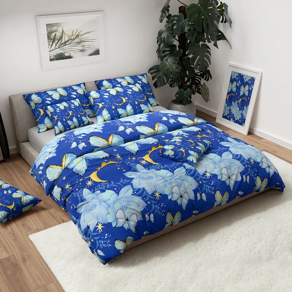 PrzytulneMieszkanie.pl PrzytulneMieszkanie.pl Bawełniana pościel BLUE BUTTERFLY ciemnoniebieska Rozmiar pościeli: 70 x 90 cm | 140 x 200 cm
