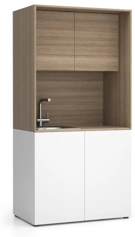 PLAN Kuchnia biurowa NIKA ze zlewem i kranem 1000 x 600 x 2000 mm, dąb naturalny, lewo