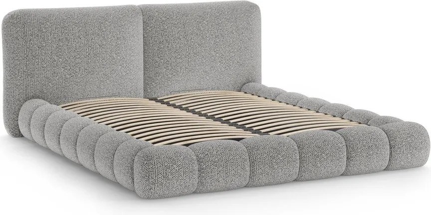 Szare tapicerowane łóżko dwuosobowe ze schowkiem ze stelażem 180x200 cm Solange – Micadoni