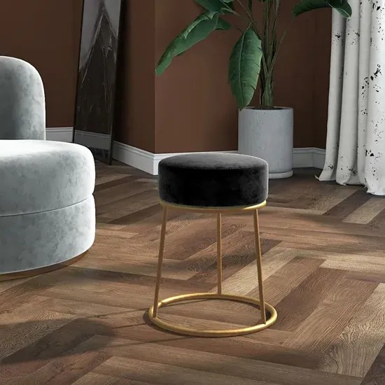 Aksamitny czarny taboret metalowy glamour - Viena 3X