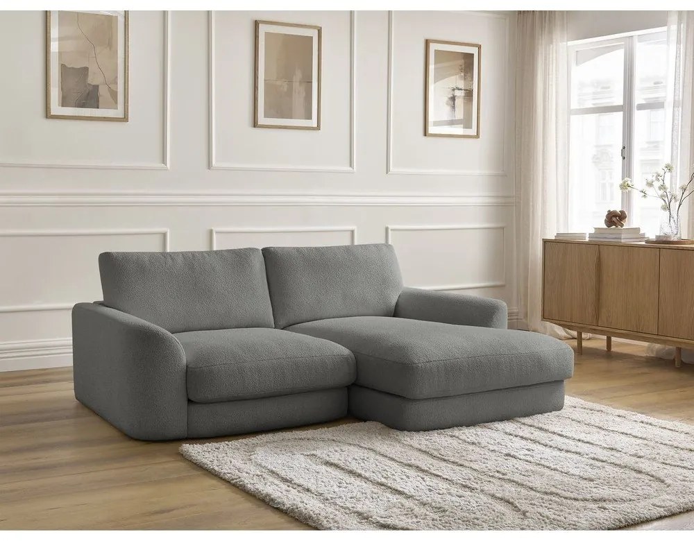 Ciemnoszary narożnik z materiału bouclé (prawostronny/z szezlongiem) Leonore – Bobochic Paris