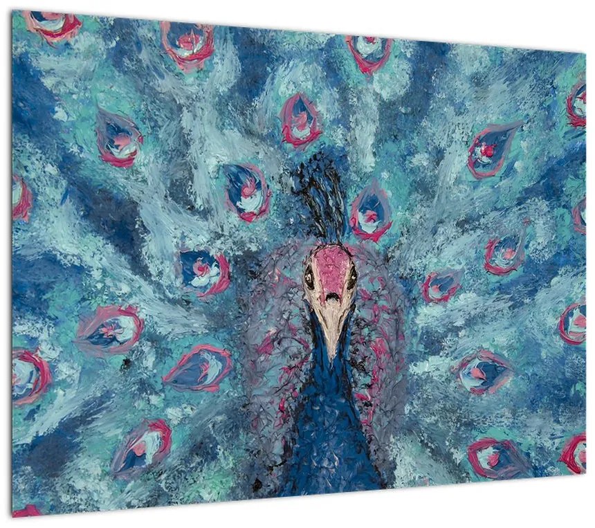 Obraz na szkle namalowanego pawia (70x50 cm)
