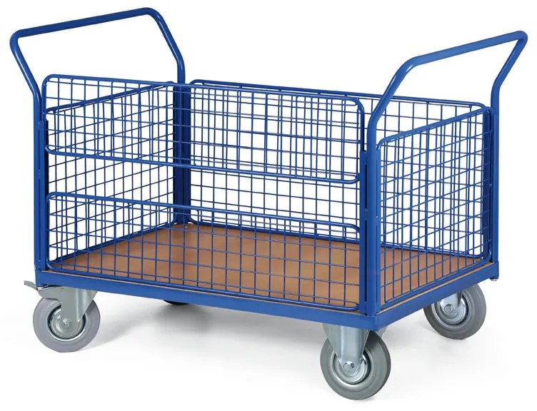 Wózek platformowy z burtami z siatki, 1200 x 800 mm, nośność 200 kg, koła 125 mm z szarą gumą