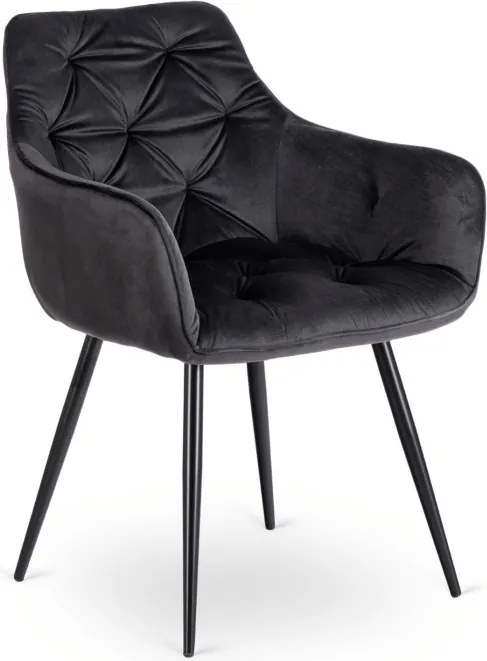 Zestaw Stół Prostokątny Rozkładany VICTOR 160-240 cm Czarny Marmur i 4 Krzesła MODESTO Czarne Welurowe Nowoczesne