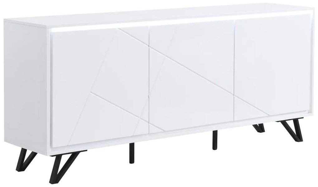 Komoda 3-drzwiowa z oświetleniem LED z MDF-u – Biały lakierowany – SALIANO