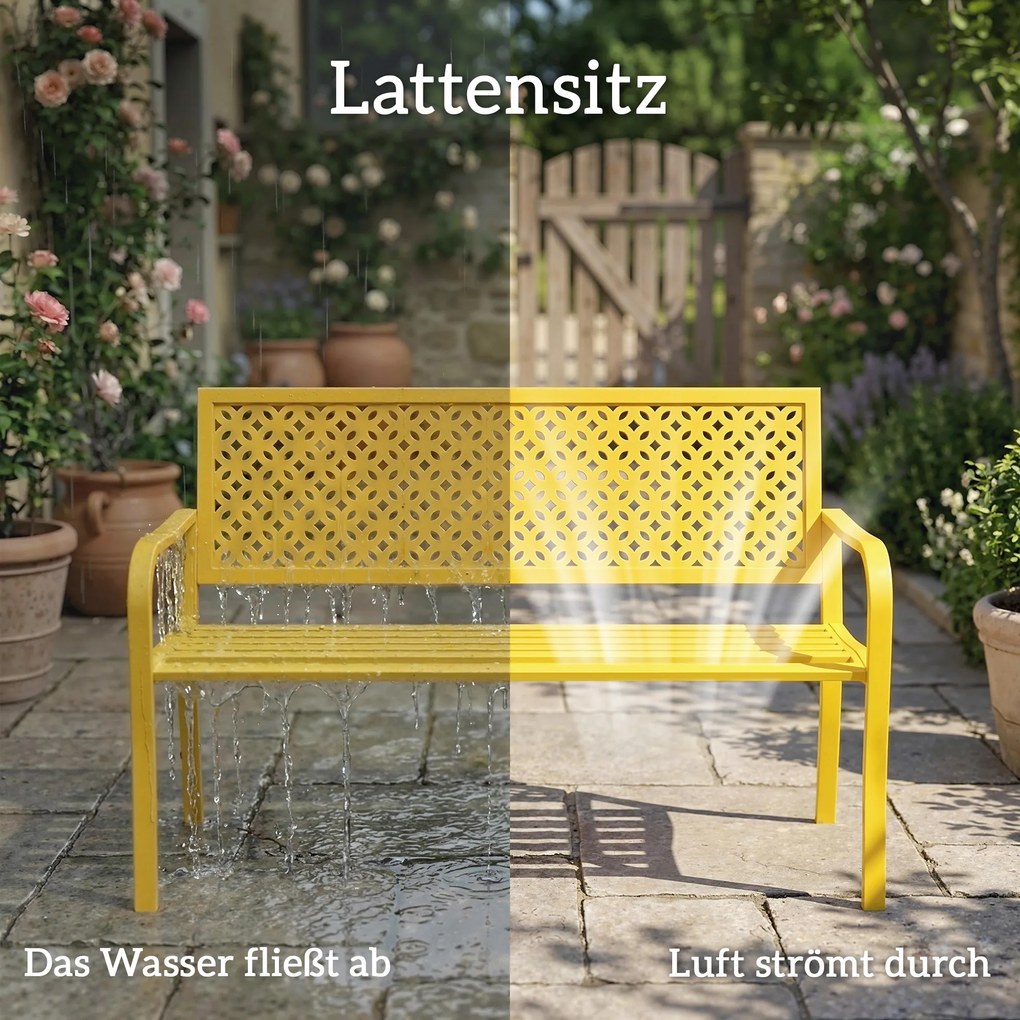 Outsunny Ławka ogrodowa 2-osobowa metalowa odporna na warunki atmosferyczne z odpornym na rdzę oparciem, geometryczna do 240 kg | Aosom PL