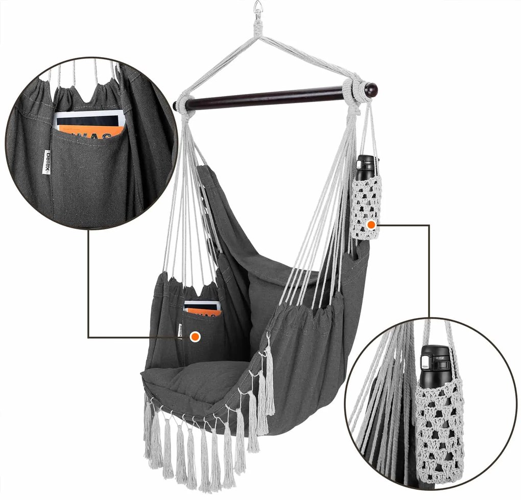 Wiszące krzesło MANDY 170x100x150cm, ciemnoszare Detex