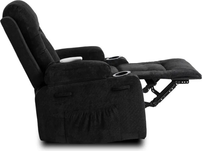 Fotel Masujący BOX 2 Rozkładany z Podnóżkiem Czarny Nowoczesny