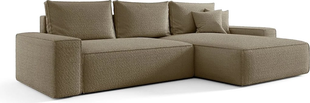 NAROŻNIK MONA z funkcją spania QUELLE 18 Jasny brąz Prawy Sofa w kształcie L z pojemnikiem na pościel, sofa rozkładana, sofa do salonu