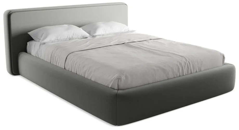Szare tapicerowane łóżko dwuosobowe ze schowkiem i stelażem 160x200 cm Kiana – Makamii