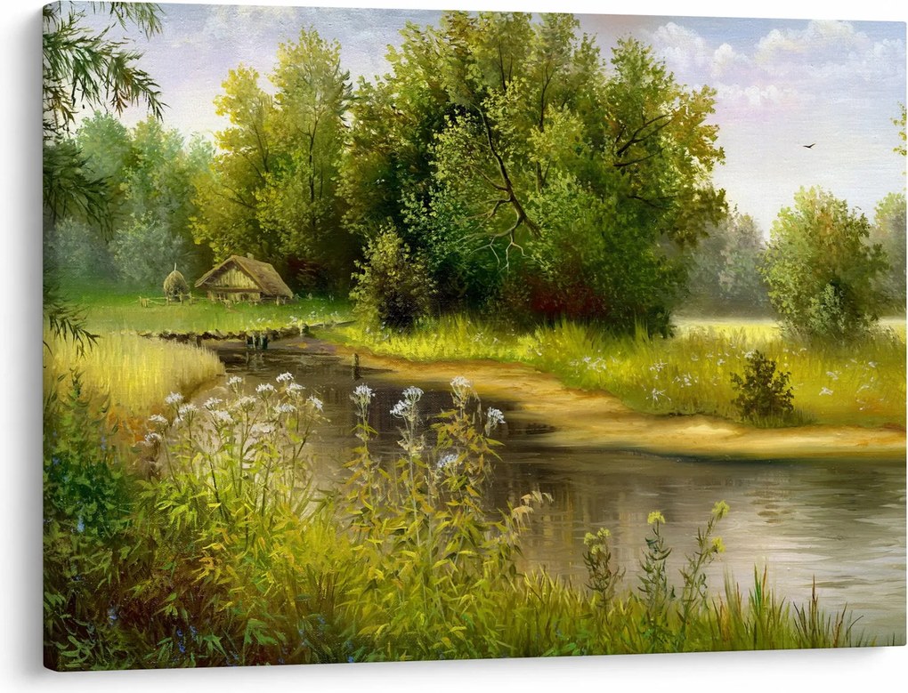 Obraz - Rzeka przy lesie, obraz olejny (70x50 cm)