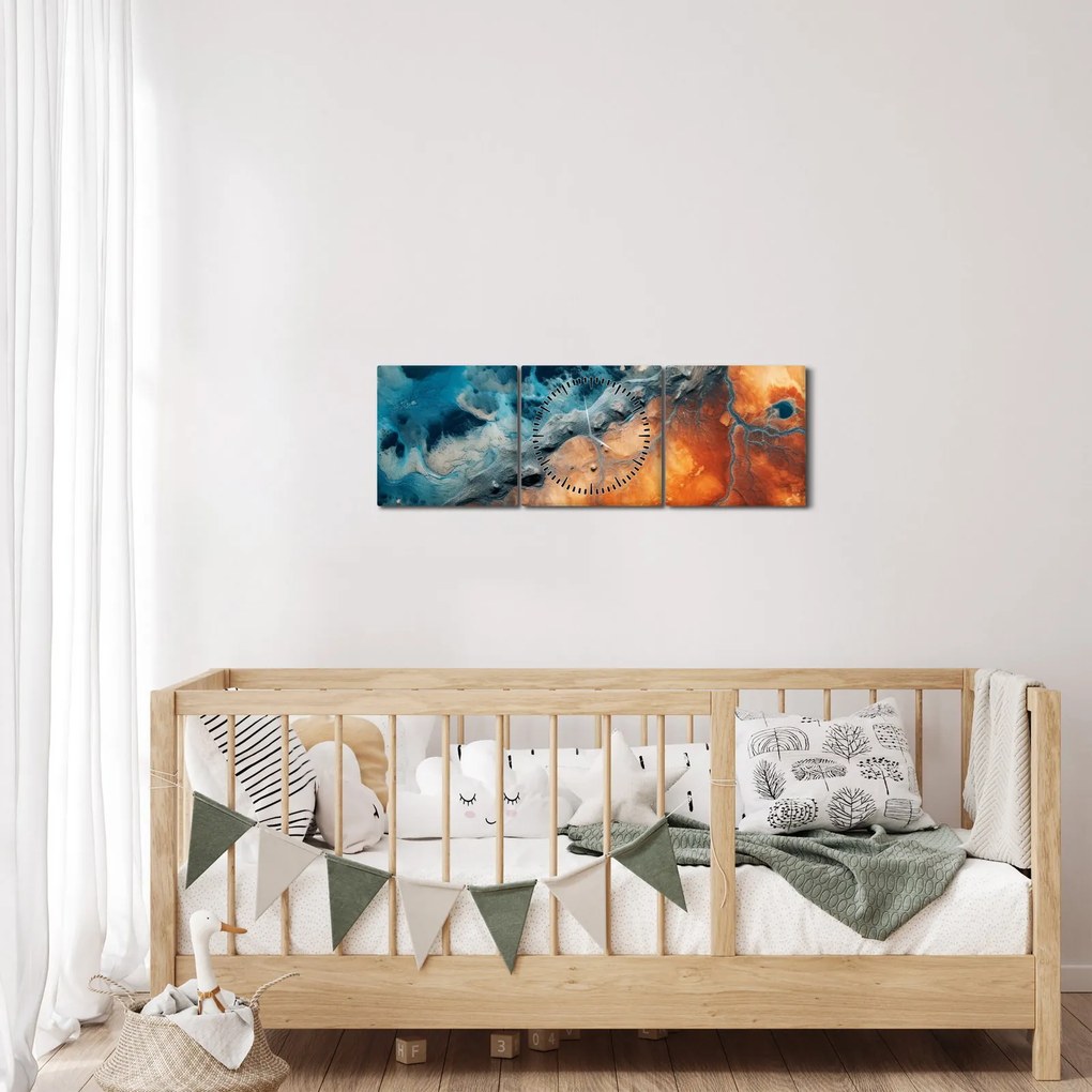 Obraz - Woda i ogień (z zegarem) (90x30 cm)
