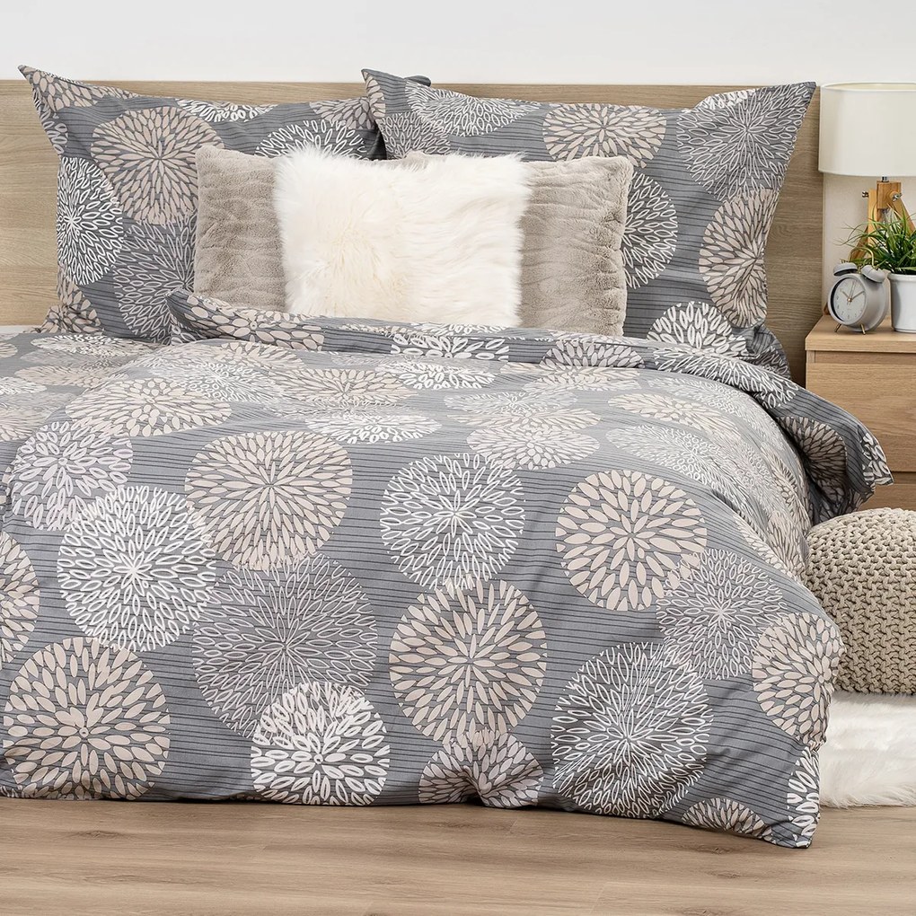 4Home Pościel bawełniana Grey Petals,, 140 x 220 cm, 70 x 90 cm