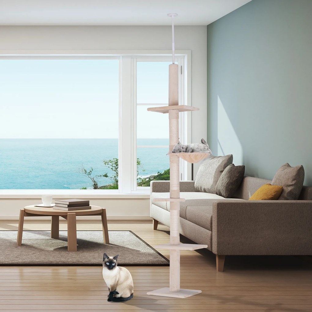 Drapak dla kota PawHut z regulowaną wysokością sizalowe słupki do ostrzenia pazurów beżowy | Aosom PL