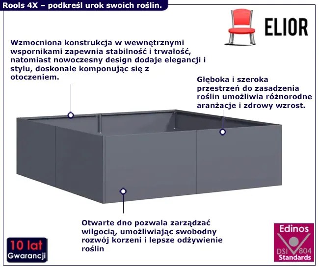 Prostokątna donica antracytowa do ogrodu - Dolo 4X