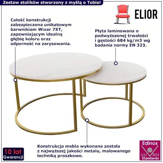 Zestaw Dwóch Stolików Kawowych W Stylu Glamur Marmur + Złoty A1-H92
