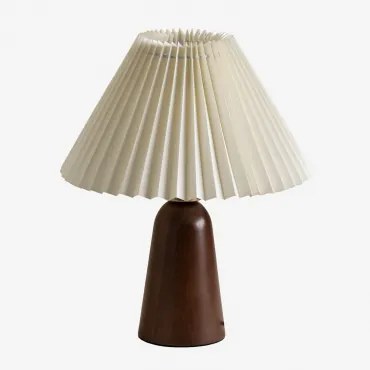 Lampa Stołowa Z Drewna Conklin Kremowa - Ciemna Czerń - Sklum