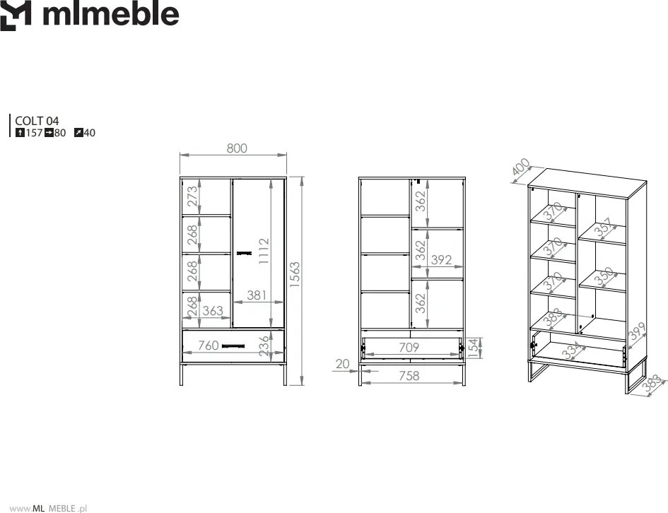 Regał niski COLIN 04 dąb złoty craft/czarny ML MEBLE