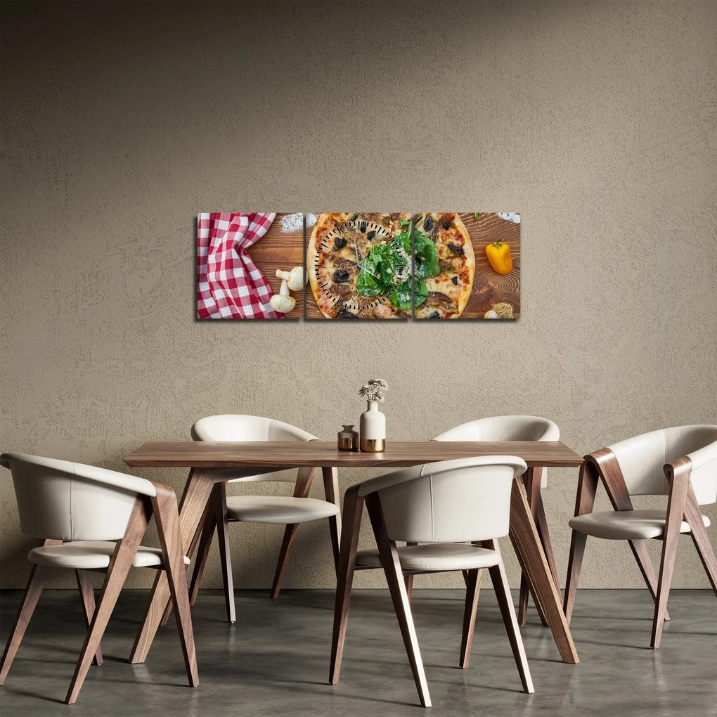 Obraz pizzy (z zegarem) (90x30 cm)