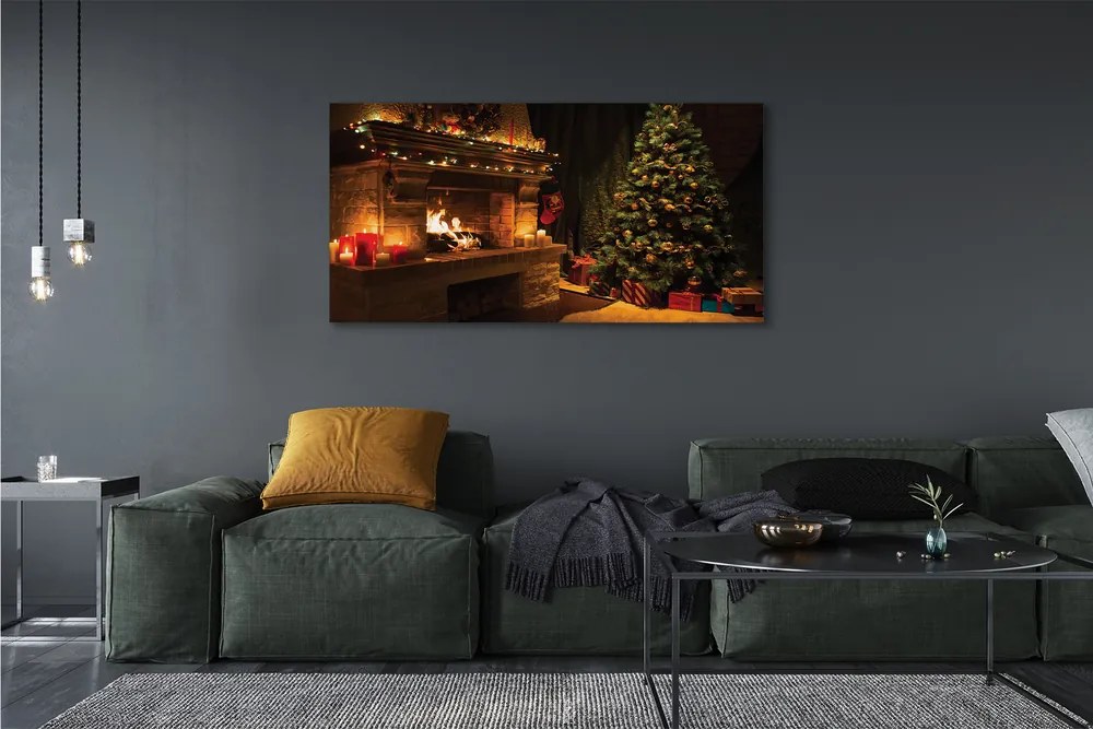 Duży obraz na płótnie Choinka, Kominek, Dekoracje i Prezenty