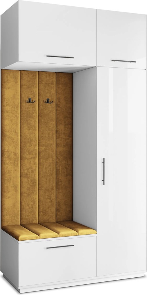 Masseno Garderoba REMA 120/240/60 cm Nowoczesna Szafa do Przedpokoju Biała, MONOLITH 48 (Żółty)