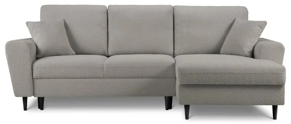 Jasnoszary rozkładany narożnik ze schowkiem z materiału bouclé (prawostronny/z szezlongiem) Kyoto – Cosmopolitan Design