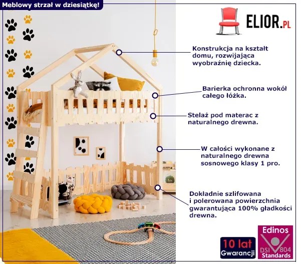 Drewniane łóżko piętrowe domek - Salva 3X