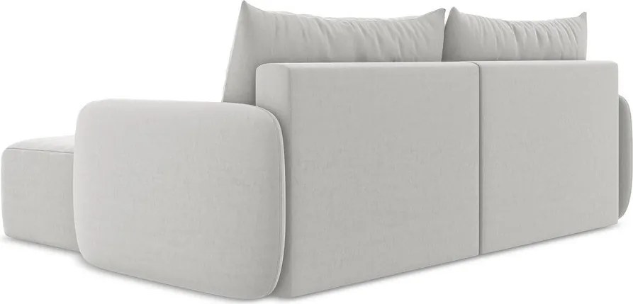 Jasnoszary aksamitny rozkładany narożnik ze schowkiem (prawostronny/z szezlongiem) Kalena – Makamii