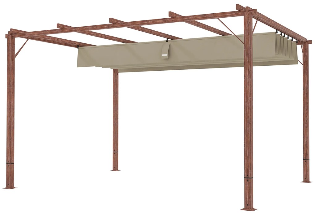 Outsunny 3 x 4 m Pergola ogrodowa, Regulowane zadaszenie tarasu, Konstrukcja z aluminium, Ochrona przed słońcem UPF30+, Drewno naturalne