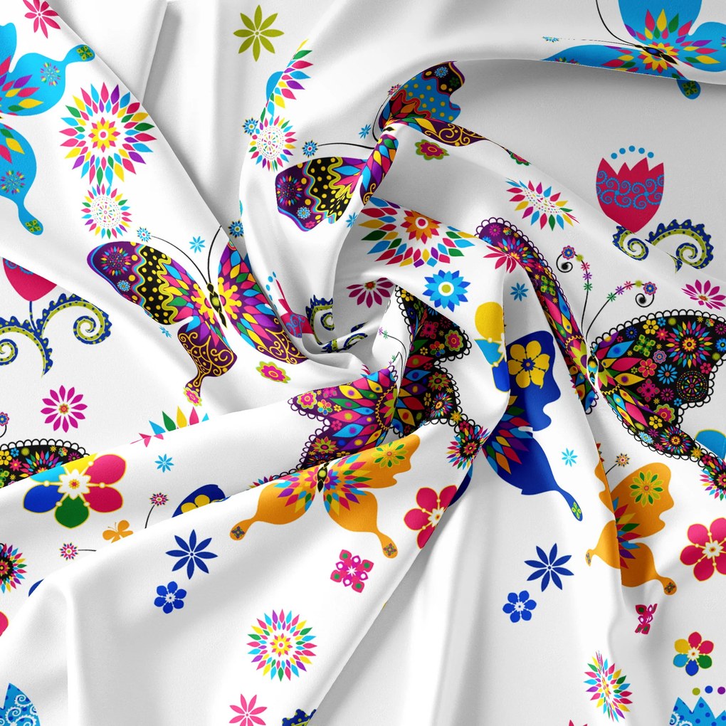 Poszewka na poduszkę z mikrofibry KOLOROWY MOTYL 50x70 cm, biały