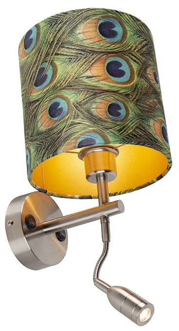 Nowoczesna lampa ścienna stalowa z lampką do czytania i abażurem z weluru 20/20/20 Peacock - Złota Nowoczesny Oswietlenie wewnetrzne