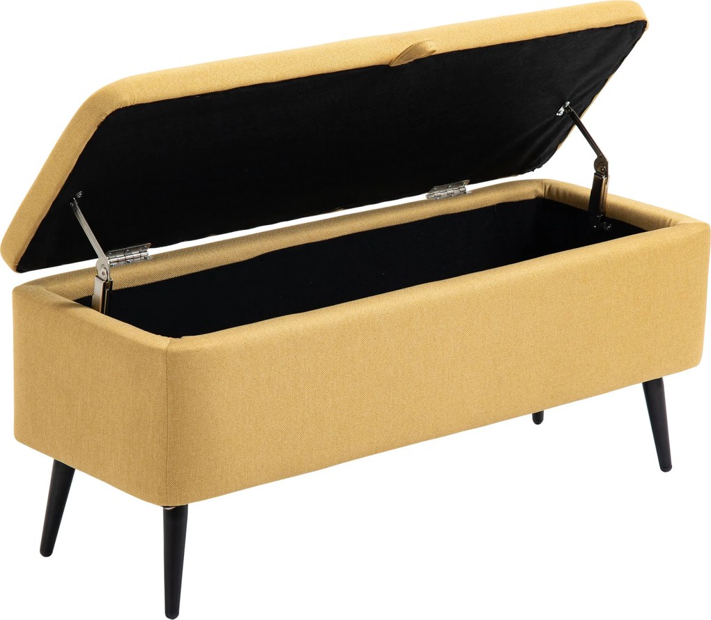 HOMCOM Ławka Tapicerowana z Miejscem Do Przechowywania, w Wyglądzie Lnu, Do 150 kg, 101x38,5x44,5 cm, Żółta