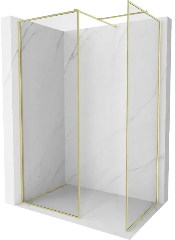 Mexen Kioto-XF ścianka prysznicowa Walk-in z ramką 140 x 80 cm, transparent 10 mm, złota szczotkowana - 800-140-202-04-55-080-XF