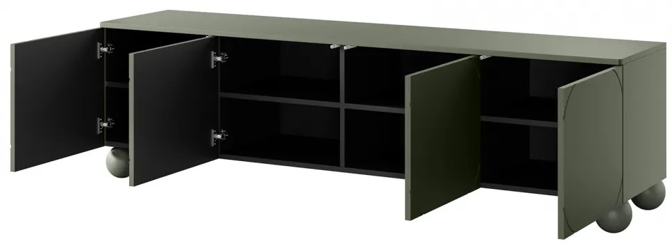 Szafka RTV Sonatia II 200 cm czterodrzwiowa na nogach kulach - oliwka