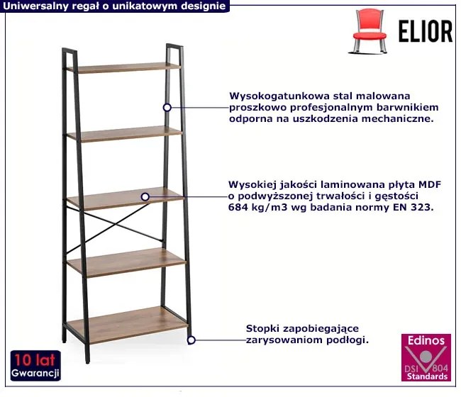 Industrialny regał z 5 półkami czarny + orzech - Ostelo