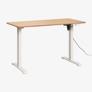 Elektryczne Prostokątne Biurko Podnoszone Z Funkcją Pamięci, Wykonane Z Drewna I Żelaza Serpi Roble & ↔︎ 120 Cm & Biały - Sklum
