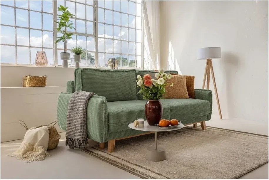 Jasnozielona sztruksowa rozkładana sofa 218 cm Tori – Bonami Selection