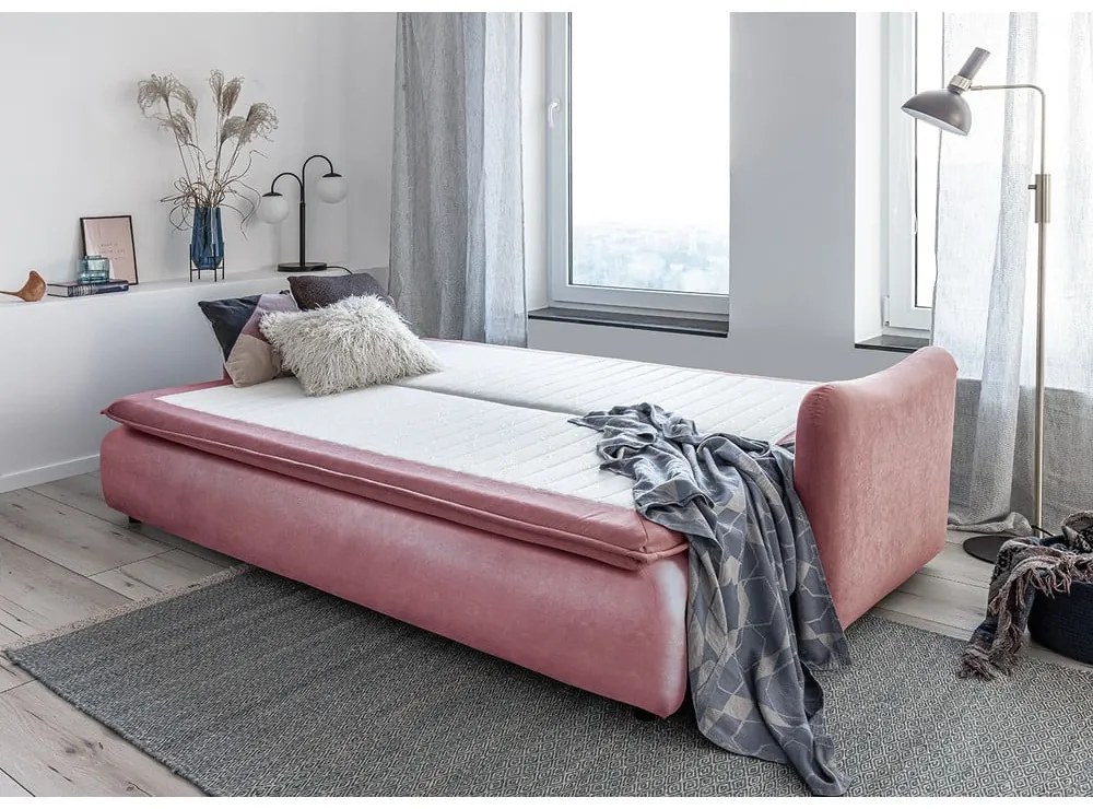 Różowa aksamitna rozkładana sofa Miuform Tender Eddie