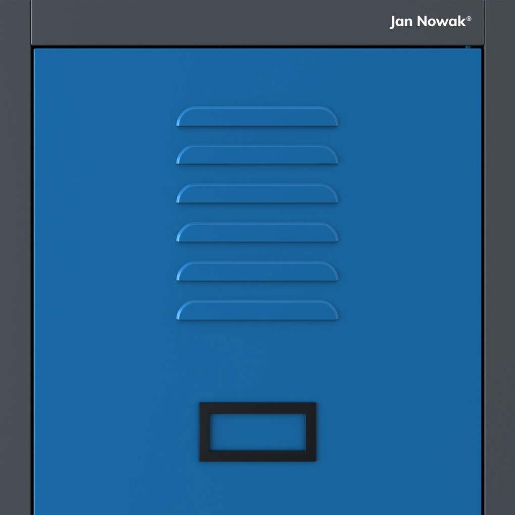 Szafka ubraniowa BHP antracytowo-niebieska: czterokomorowa KACPER, 800 x 1800 x 500 mm