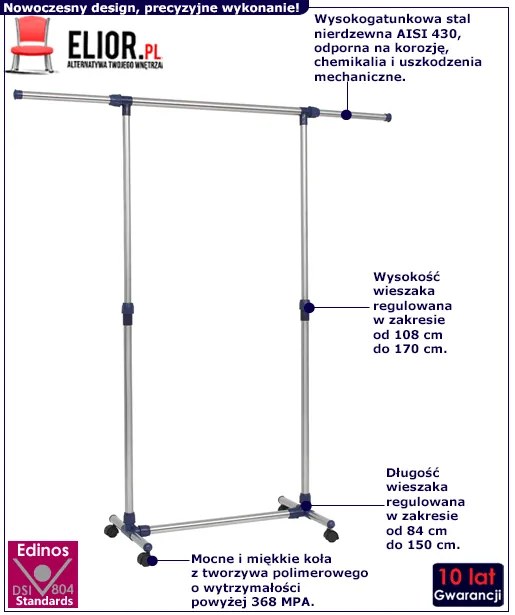 Srebrny Mobilny Nowoczesny Wieszak Na Ubrania K0-M23