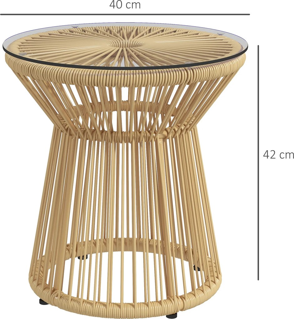Outsunny Stolik Ogrodowy Stolik Rattanowy, Blat ze Szkła, PE-Rattan, 40 cm x 40 cm x 42 cm Beżowy
