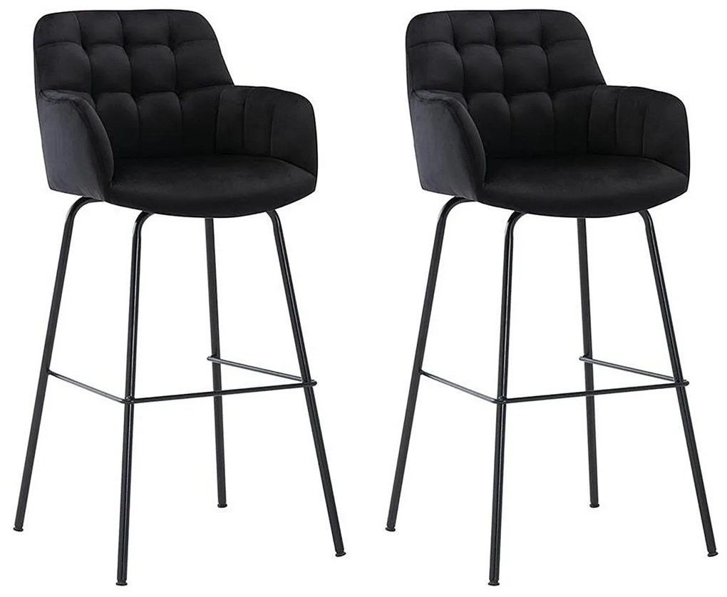 Zestaw 2 stołków barowych z weluru i metalu - kolor czarny - PEGA marki Pascal Morabito