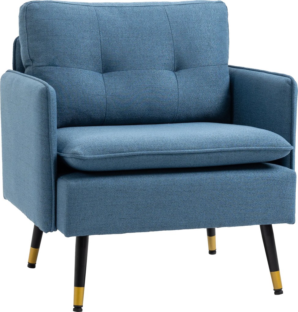 HOMCOM Fotel akcentowy z pikowaniem, fotel wypoczynkowy, zdejmowane poduszki, czarny + złoty + granatowy